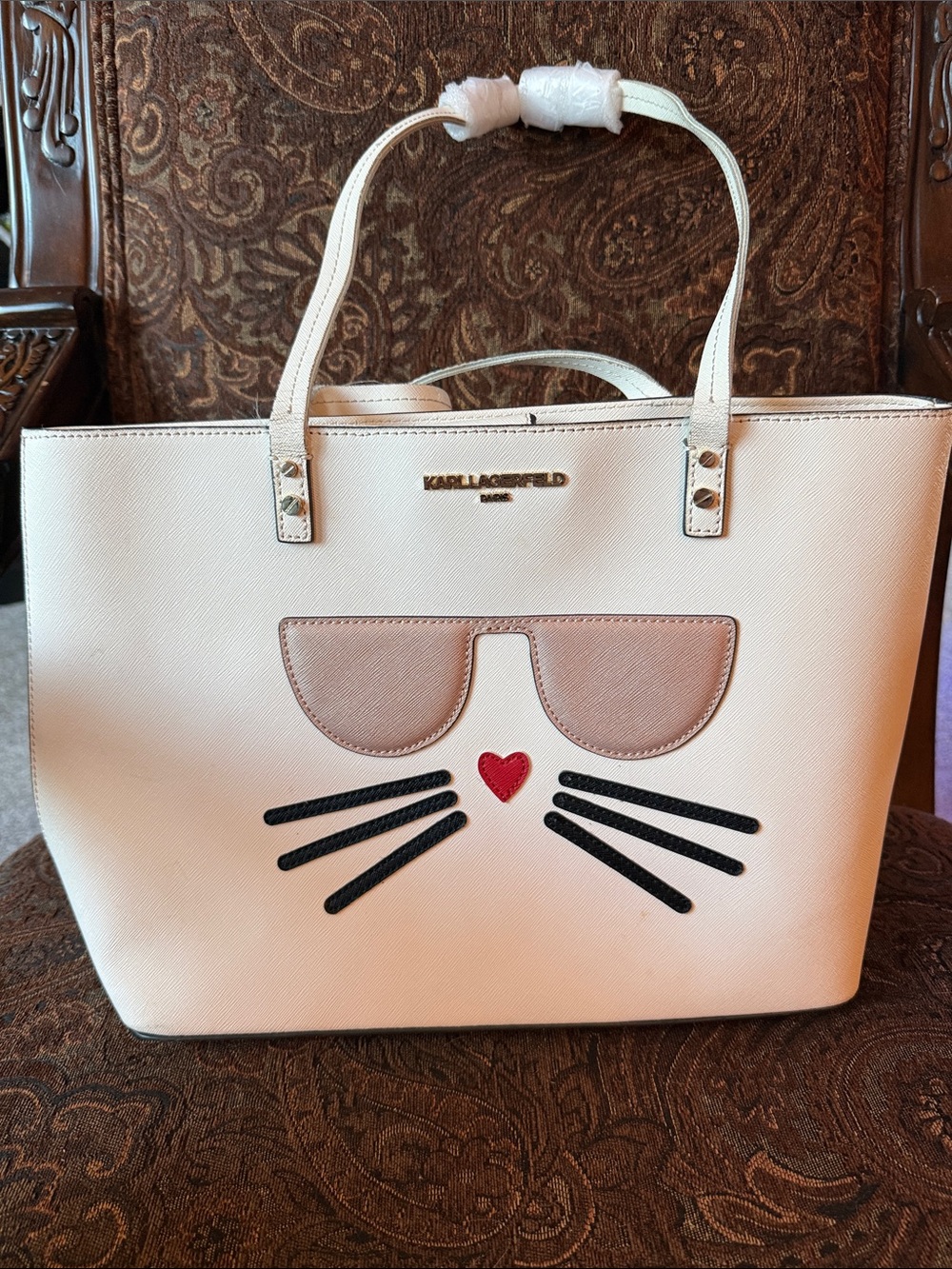 Karl Lagerfeld Paris Maybelle Tote Bag/Purse Choupette Cat White